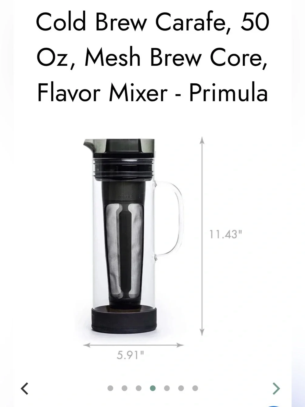 Primula Cold Brew Carafe, 50oz Mesh Brew Core with Flavor Mixer